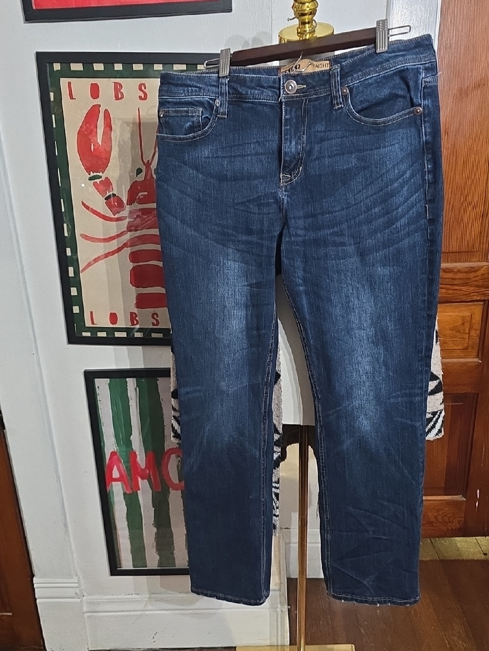 Seven7 Men's Straight Leg Dark Blue Denim Jeans 34x32‎